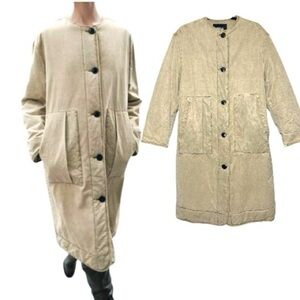 Zara ZW Winter Trench Coat Washed Oversized Washed Tan Cotton Puffy Pea coat XS